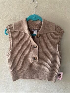 Sincerely Jules Ribbed V-Neck Sleeveless Sweater Vest - Taupe